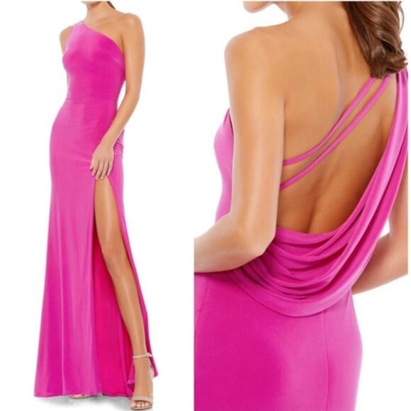 Ieena for Mac Duggal One Shoulder Jersey Sheath Gown in Purple Size Medium - Picture 2 of 7